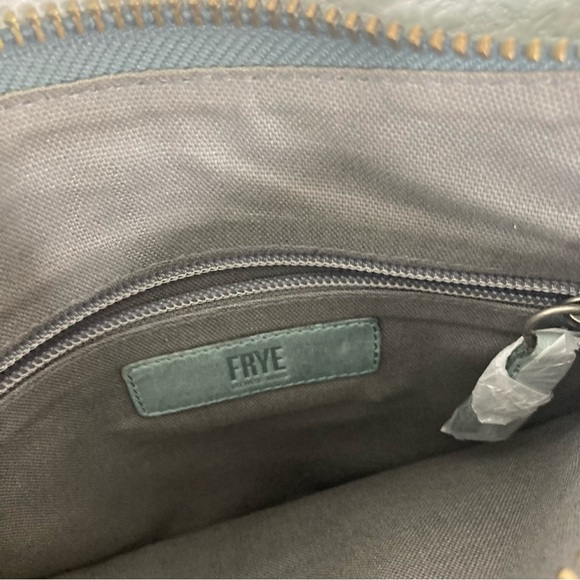 Frye Melissa Leather Zip Crossbody Bag Green Sky Tone Adjustable Strap 8x11" - Picture 11 of 16